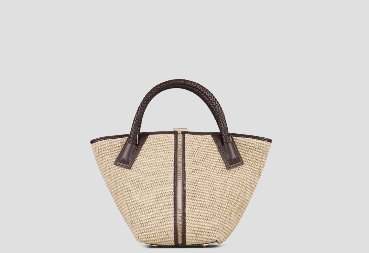 Sneakers Alexander Smith lauren small handbag with shoulder strap in beige raffia and woven brown handle - 1