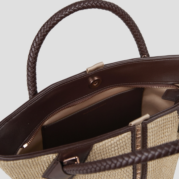 Sneakers Alexander Smith lauren small handbag with shoulder strap in beige raffia and woven brown handle - 4