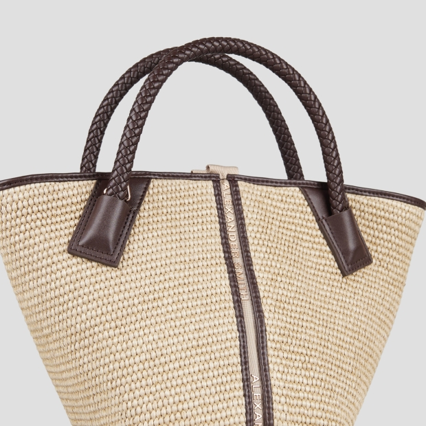 Sneakers Alexander Smith lauren small handbag with shoulder strap in beige raffia and woven brown handle - 5