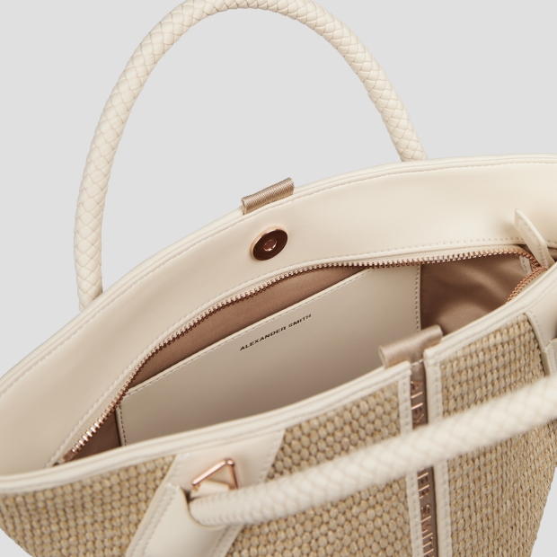Sneakers Alexander Smith lauren small handbag with shoulder strap in beige raffia and woven cream handle - 4