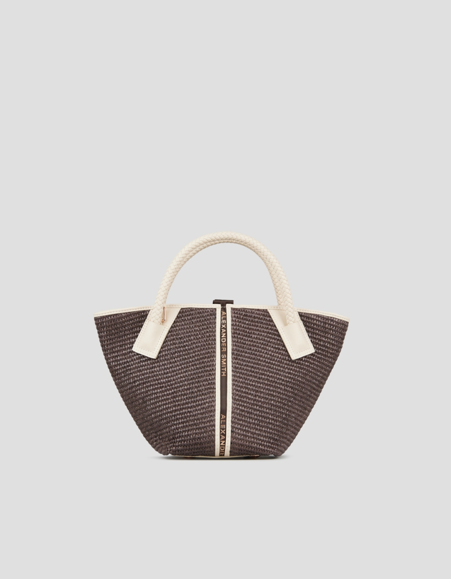 Sneakers Alexander Smith lauren small handbag with shoulder strap in brown raffia and woven cream handle - 1