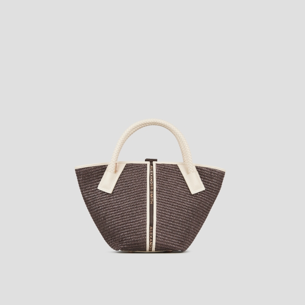 Sneakers Alexander Smith lauren small handbag with shoulder strap in brown raffia and woven cream handle - 3