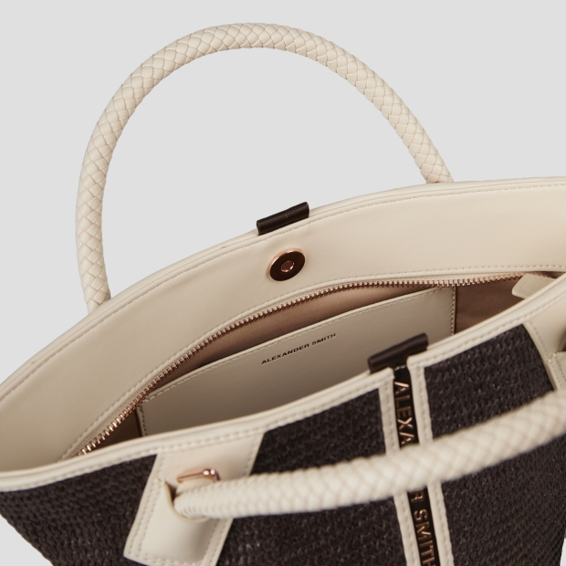 Sneakers Alexander Smith lauren small handbag with shoulder strap in brown raffia and woven cream handle - 4