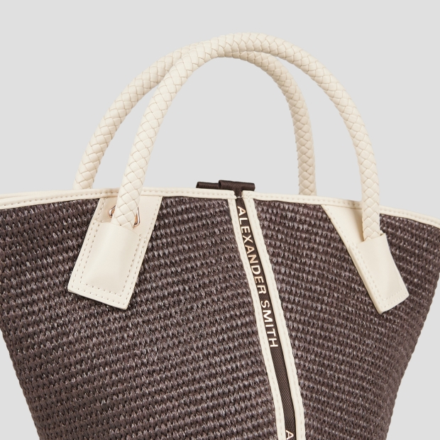 Sneakers Alexander Smith lauren small handbag with shoulder strap in brown raffia and woven cream handle - 5