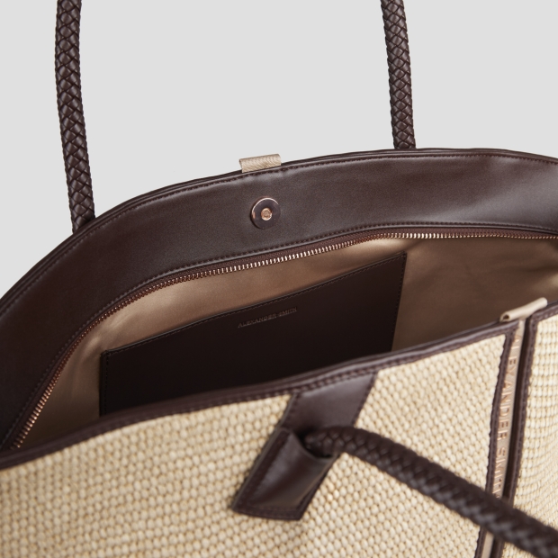 Sneakers Alexander Smith lauren medium handbag with shoulder strap in beige raffia and woven brown handle - 4