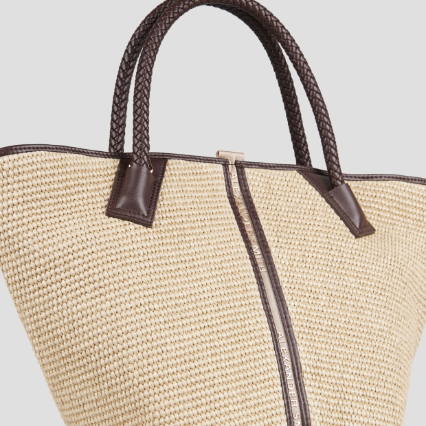 Sneakers Alexander Smith lauren medium handbag with shoulder strap in beige raffia and woven brown handle - 5