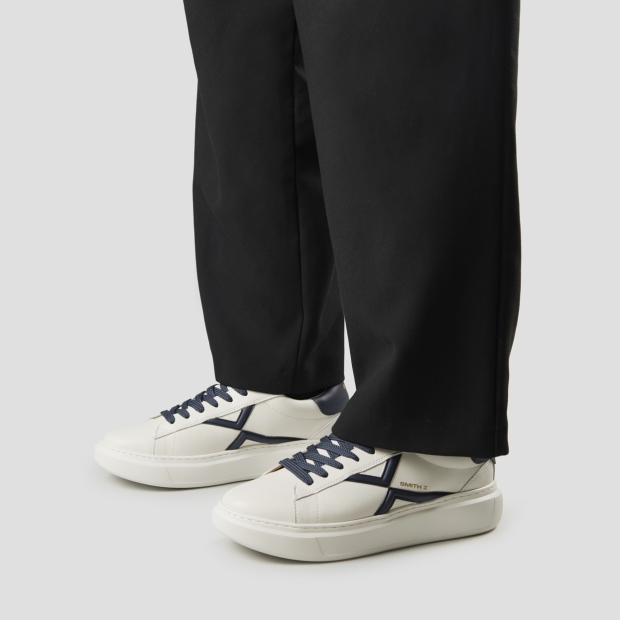 Sneakers Alexander Smith college man in white leather and blue details - 2