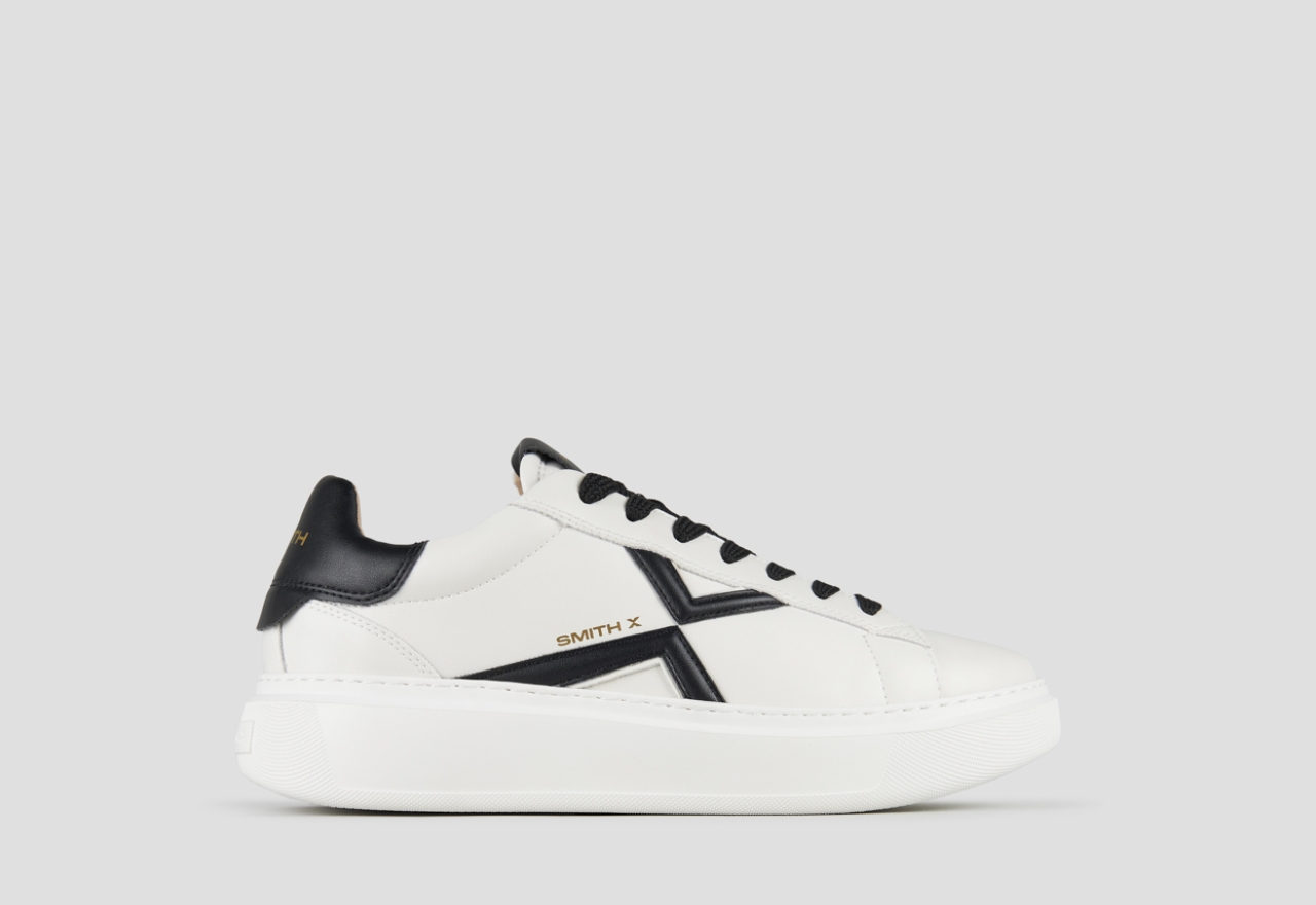 Sneakers Alexander Smith college man in white leather, black logo and back - 1