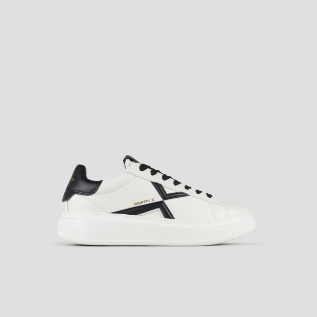 Sneakers Alexander Smith college man in white leather, black logo and back - 1