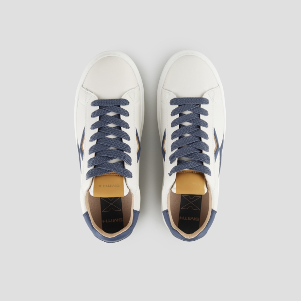 Sneakers Alexander Smith college man in white leather, blue logo and back, and mustard details - 6