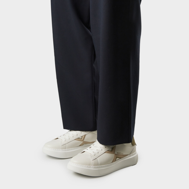 Sneakers Alexander Smith college man in white leather, ivory logo and green back - 2