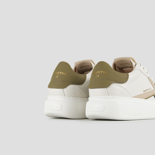 Sneakers Alexander Smith college man in white leather, ivory logo and green back - 5