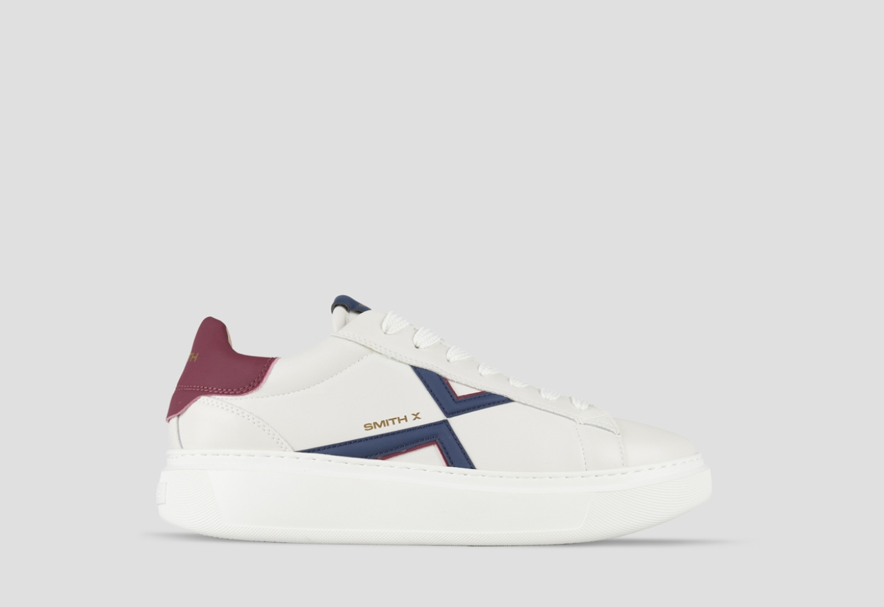 Sneakers Alexander Smith college man in white leather, blue logo and red back - 1