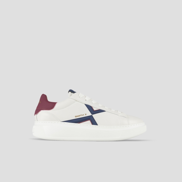 Sneakers Alexander Smith college man in white leather, blue logo and red back - 1