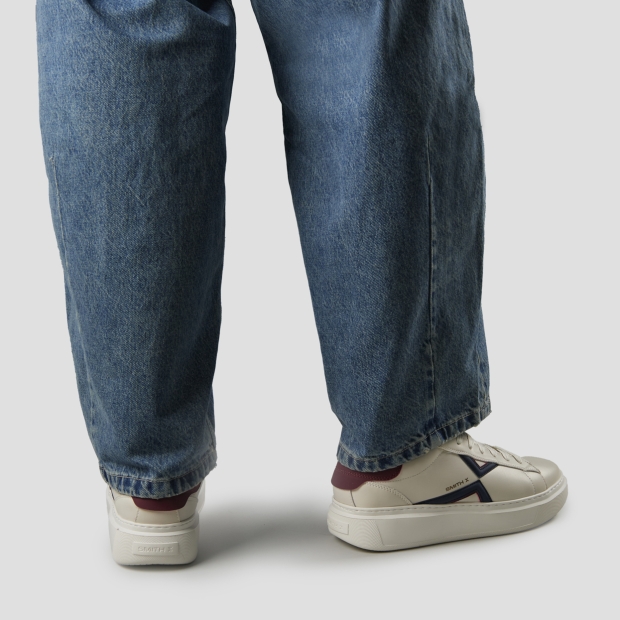 Sneakers Alexander Smith college man in white leather, blue logo and red back - 2