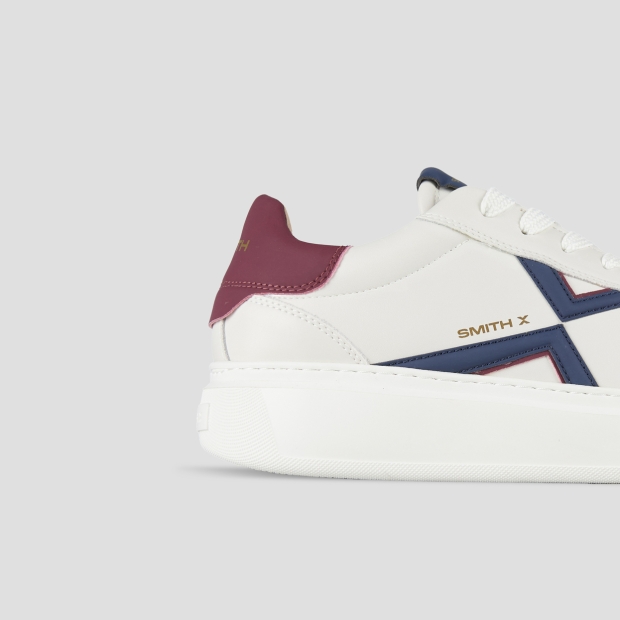 Sneakers Alexander Smith college man in white leather, blue logo and red back - 3