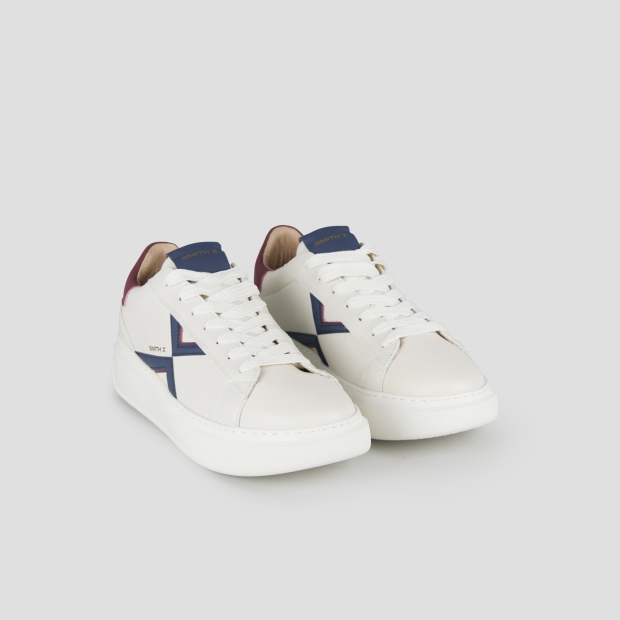 Sneakers Alexander Smith college man in white leather, blue logo and red back - 4