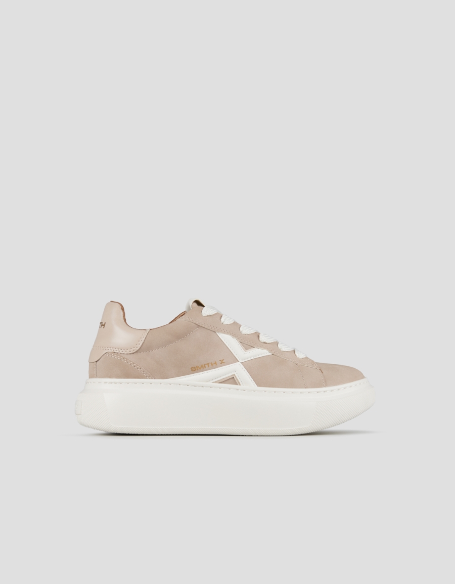 Sneakers Alexander Smith college woman in beige suede and white logo - 1