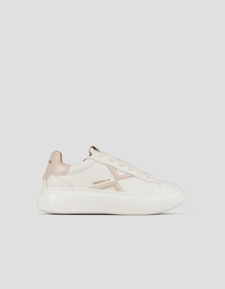 Sneakers Alexander Smith college woman in white with pink logo and back - 1