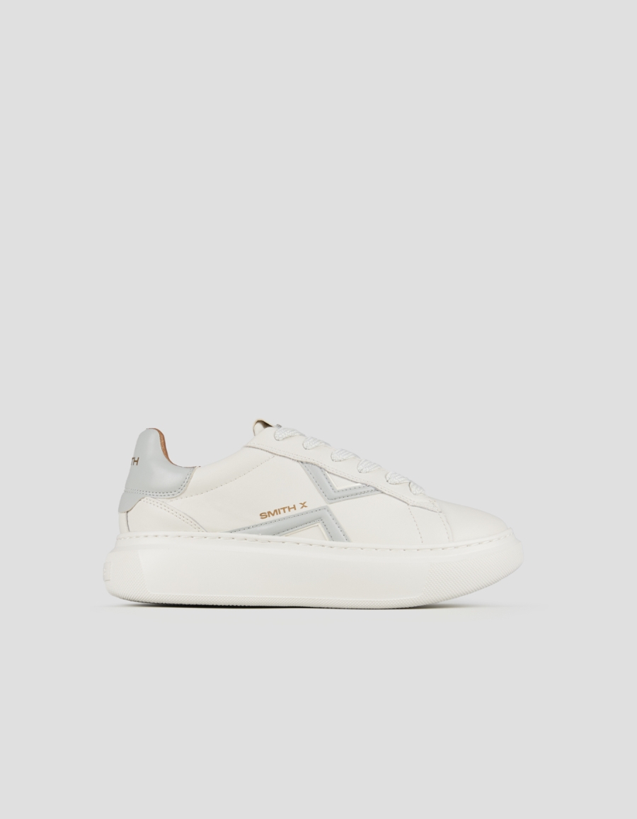 Sneakers Alexander Smith college woman in white with light azure logo and back - 1