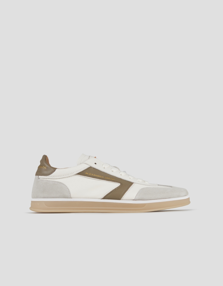 Sneakers Alexander Smith thames man in white leather, grey suede and green olive logo - 1