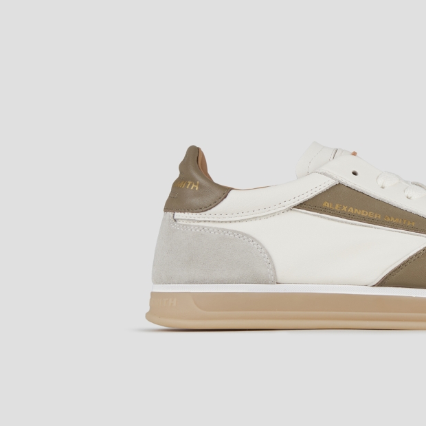 Sneakers Alexander Smith thames man in white leather, grey suede and green olive logo - 3