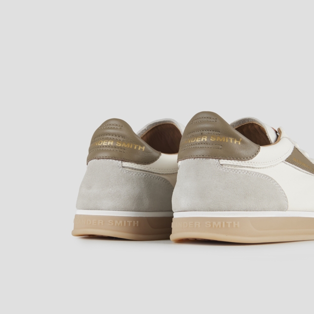 Sneakers Alexander Smith thames man in white leather, grey suede and green olive logo - 4