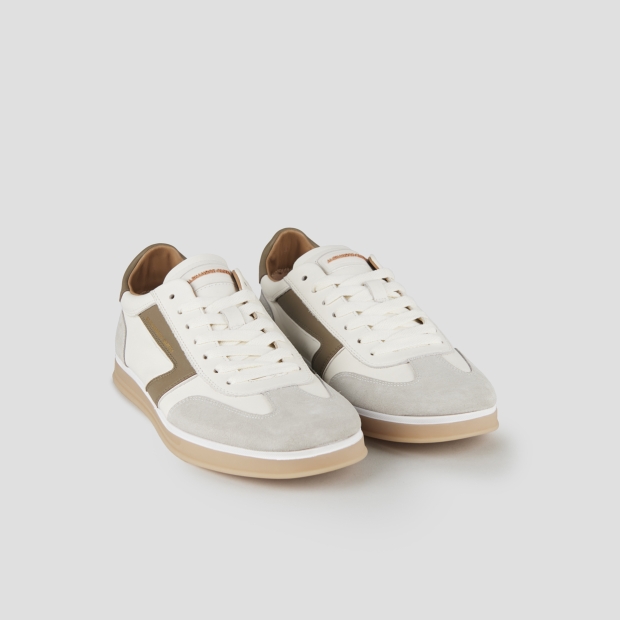 Sneakers Alexander Smith thames man in white leather, grey suede and green olive logo - 5