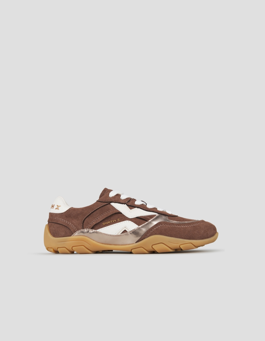 Sneakers Alexander Smith mist woman in brown with suede and laminate inserts, white heel and logo - 1