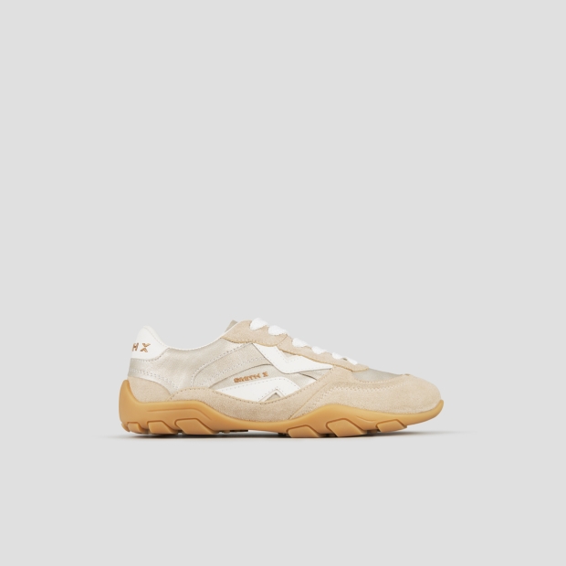 Sneakers Alexander Smith mist woman in sand suede and gold laminated, with white heel and logo - 1