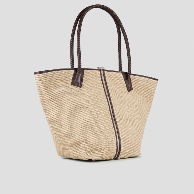 Sneakers Alexander Smith lauren large shoulder bag in beige rafia and brown woven handle - 2