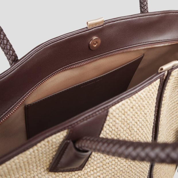 Sneakers Alexander Smith lauren large shoulder bag in beige rafia and brown woven handle - 4