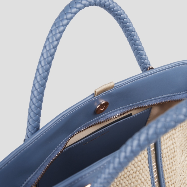 Sneakers Alexander Smith lauren small handbag with shoulder strap in beige raffia and woven azure handle - 4