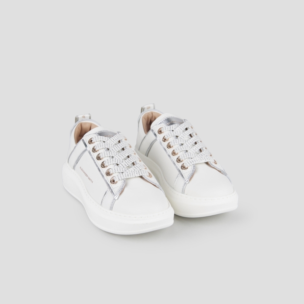 Sneakers Alexander Smith wembley woman deconstructed in white leather and silver laminated details - 4