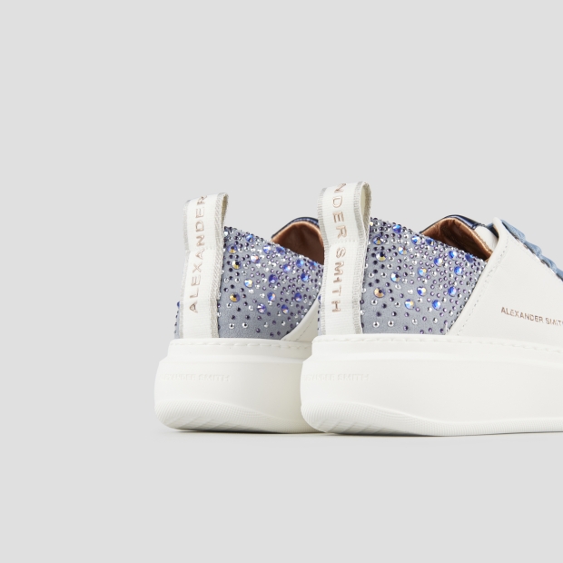 Sneakers Alexander Smith wembley woman in white leather and azure back with rhinestones - 5