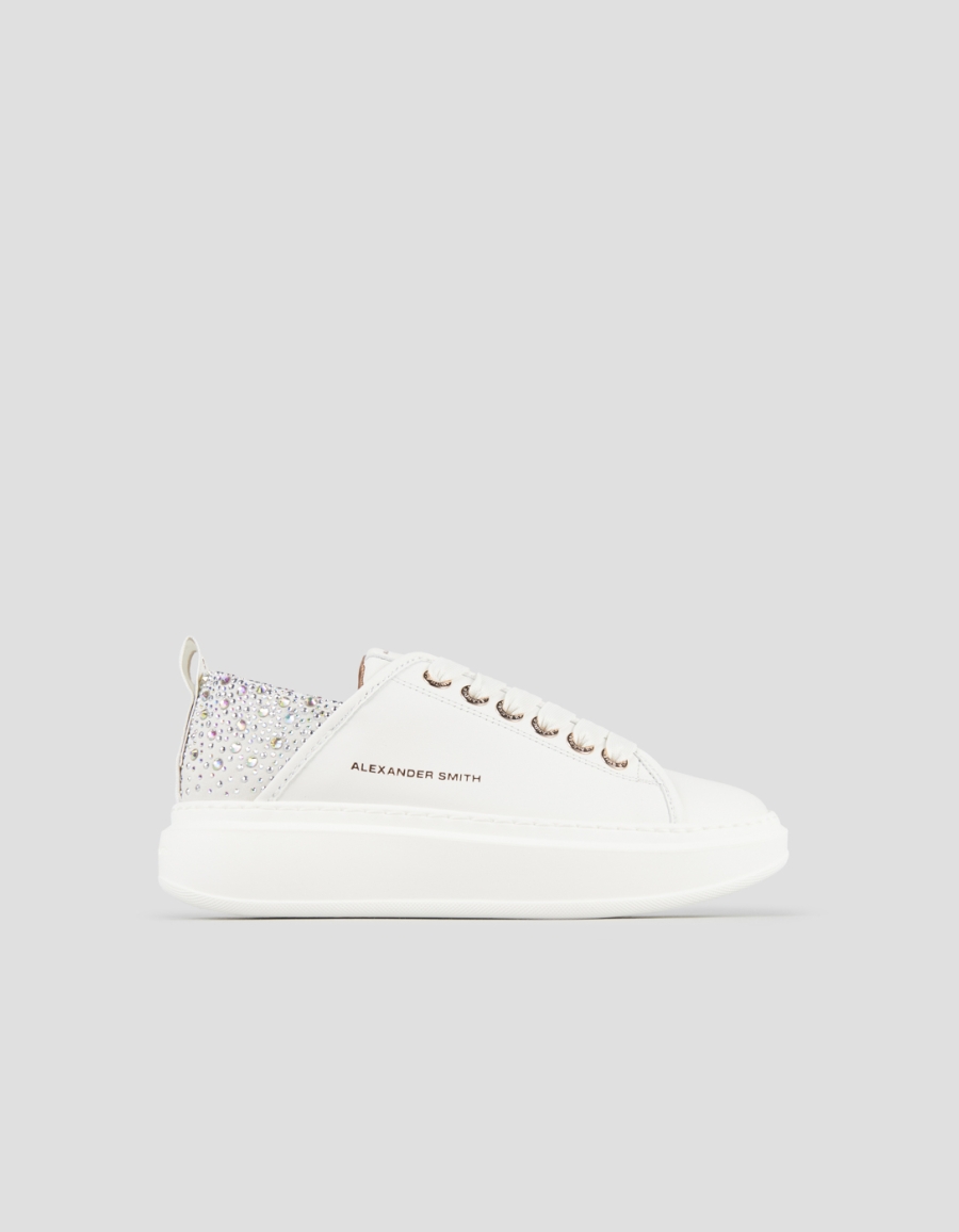 Sneakers Alexander Smith wembley woman in white leather and grey back with rhinestones - 1