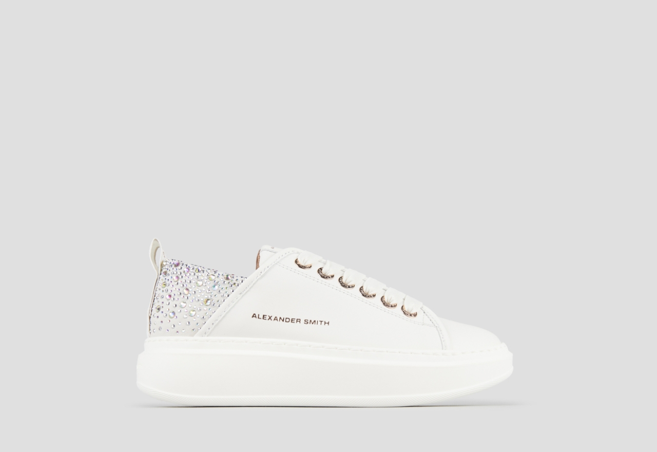 Sneakers Alexander Smith wembley woman in white leather and grey back with rhinestones - 1