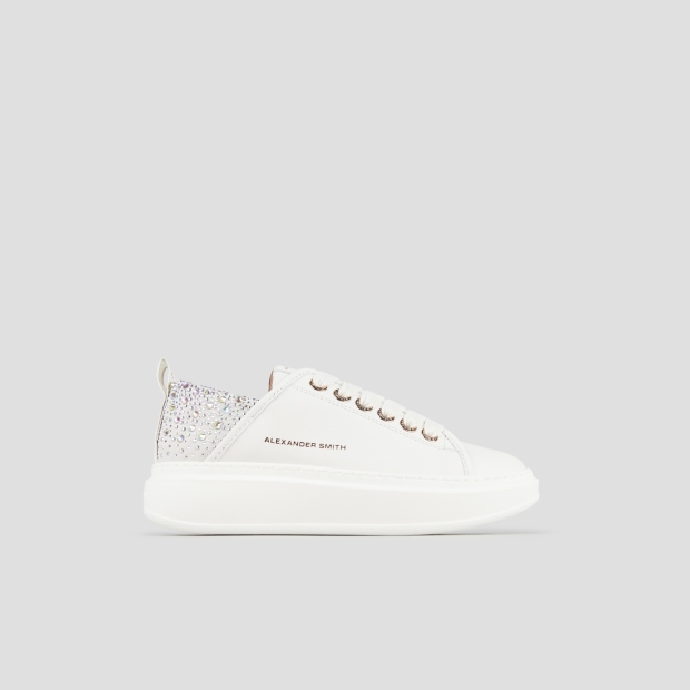Sneakers Alexander Smith wembley woman in white leather and grey back with rhinestones - 1