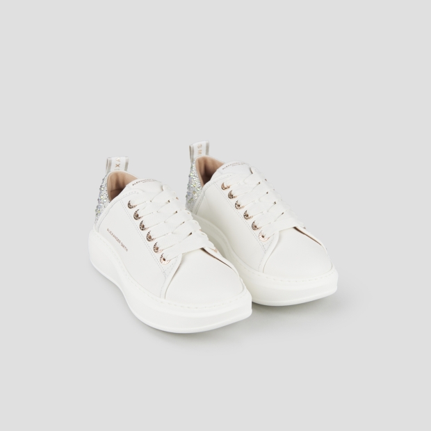 Sneakers Alexander Smith wembley woman in white leather and grey back with rhinestones - 4