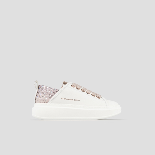 Sneakers Alexander Smith wembley woman in white leather and pink back with rhinestones - 1