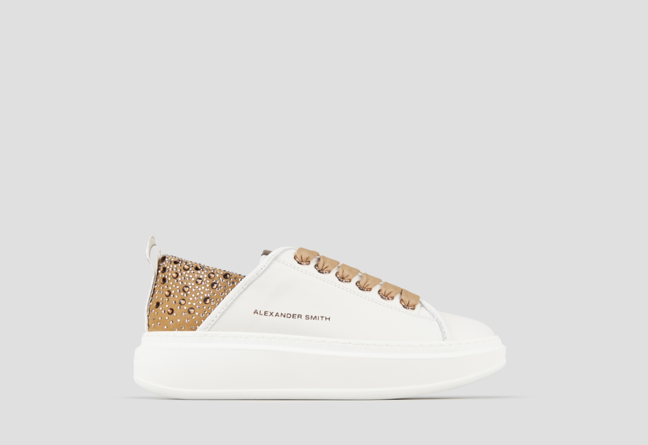 Sneakers Alexander Smith wembley woman in white leather and brown back with rhinestones - 1