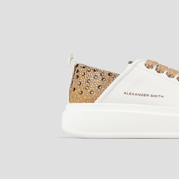 Sneakers Alexander Smith wembley woman in white leather and brown back with rhinestones - 3