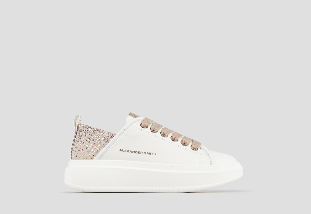 Sneakers Alexander Smith wembley woman in white leather and beige back with rhinestones - 1