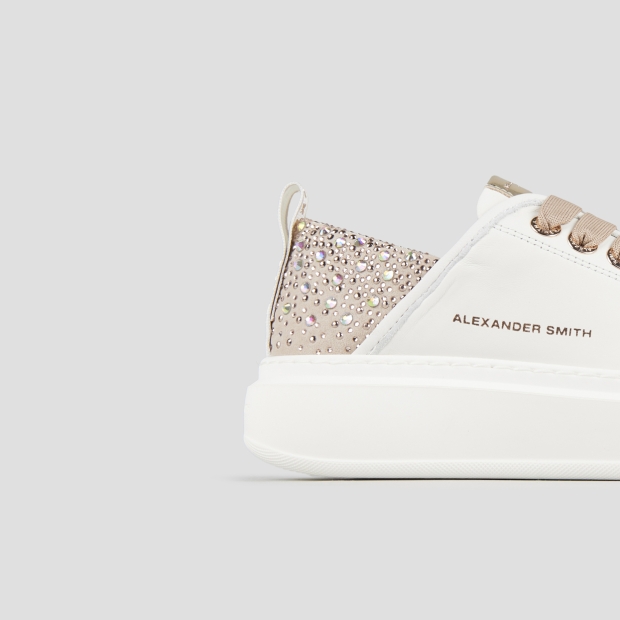 Sneakers Alexander Smith wembley woman in white leather and beige back with rhinestones - 3