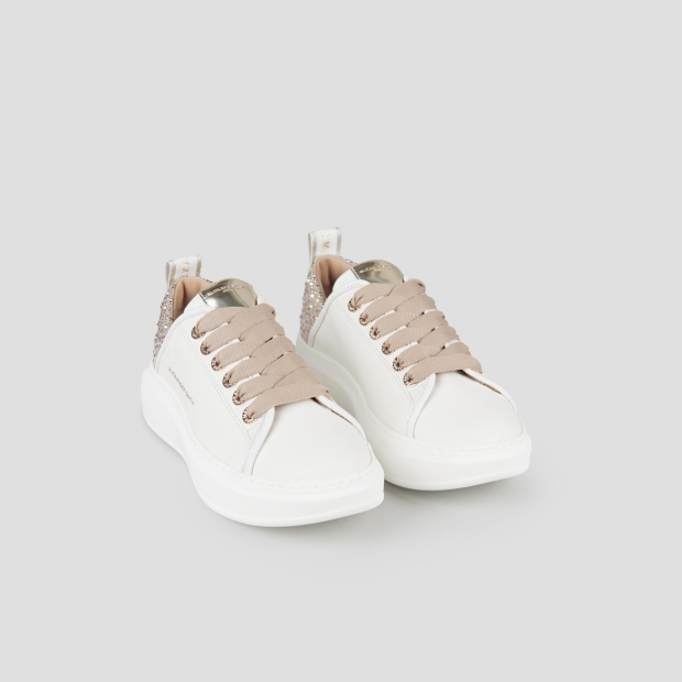 Sneakers Alexander Smith wembley woman in white leather and beige back with rhinestones - 4