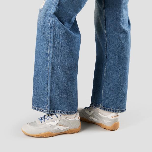 Sneakers Alexander Smith mist woman in grey suede and silver laminated, with white heel and logo - 2