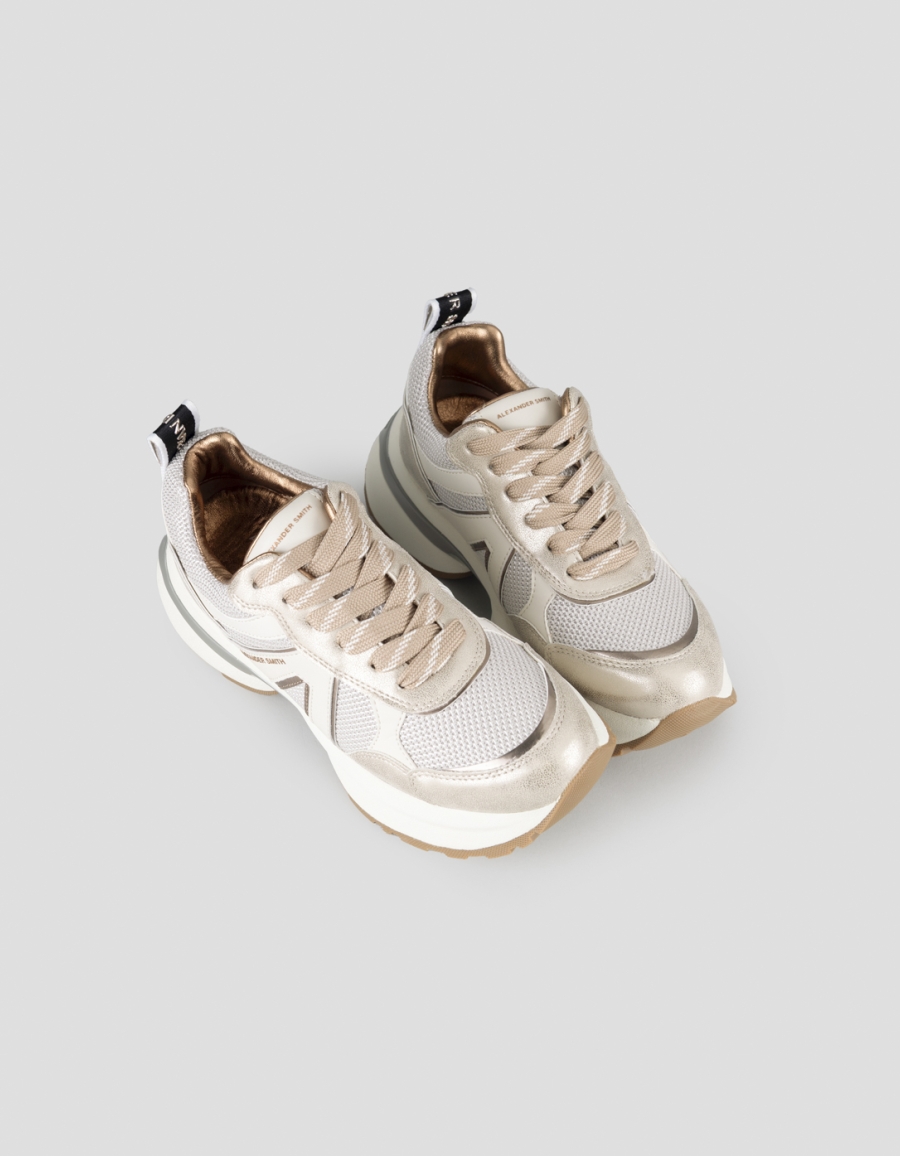 Sneakers Alexander Smith victoria woman in ivory mesh and dusty laminated with gold details - 2