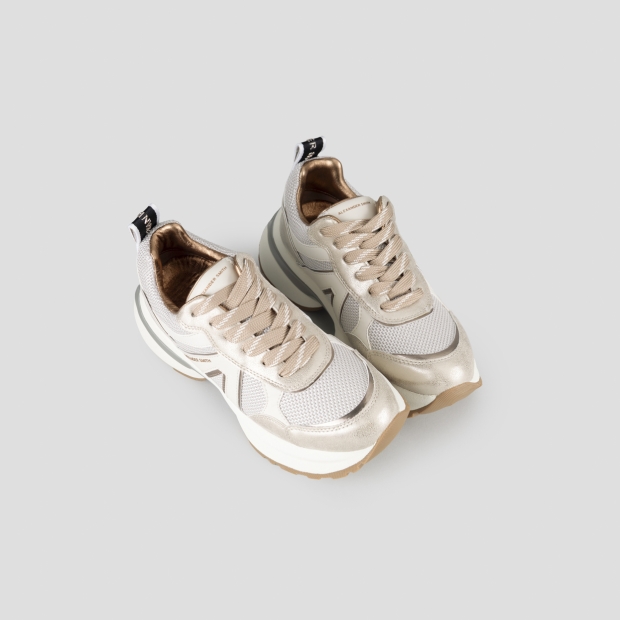 Sneakers Alexander Smith victoria woman in ivory mesh and dusty laminated with gold details - 2