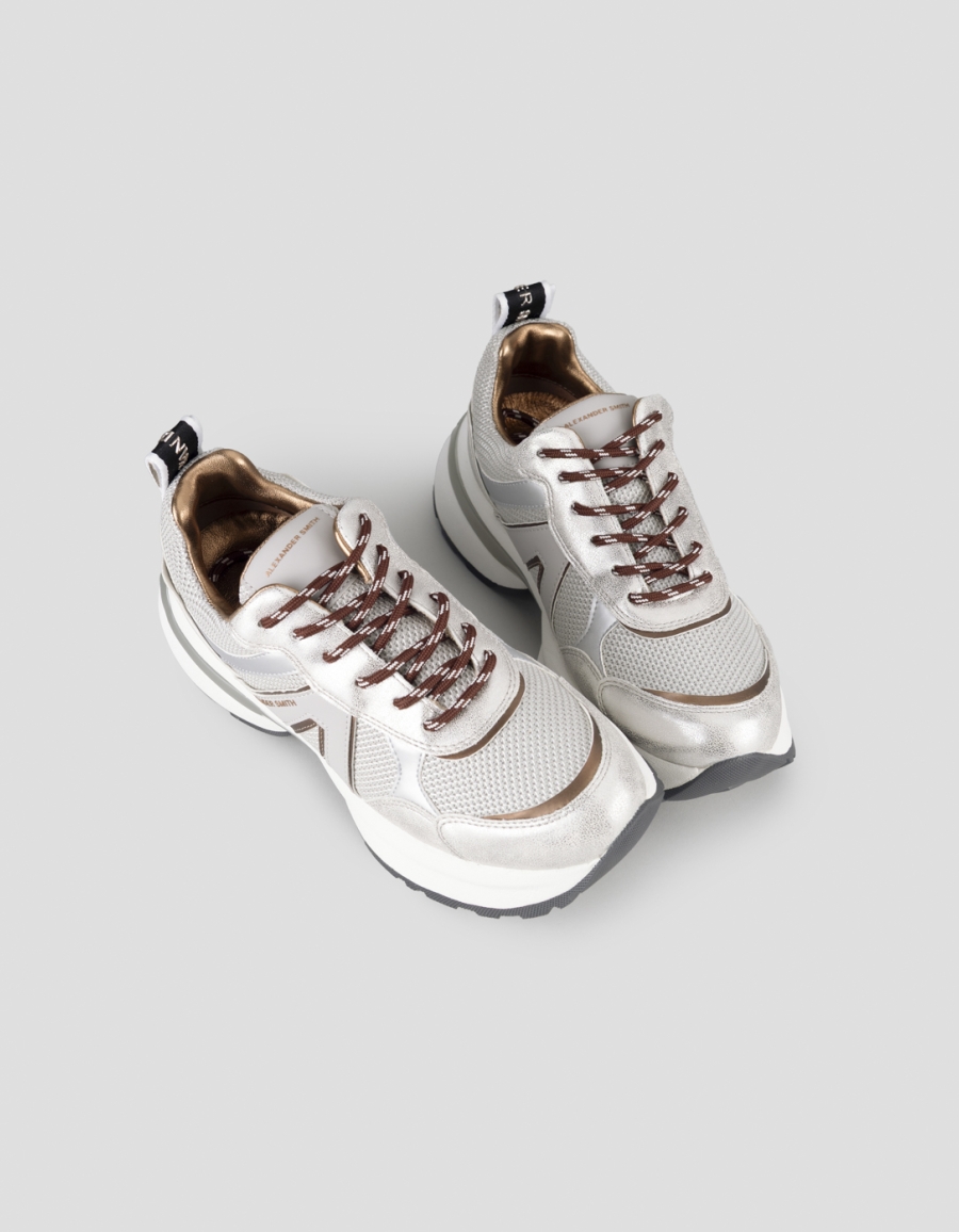 Sneakers Alexander Smith victoria woman in grey mesh and dusty laminated with silver details - 2