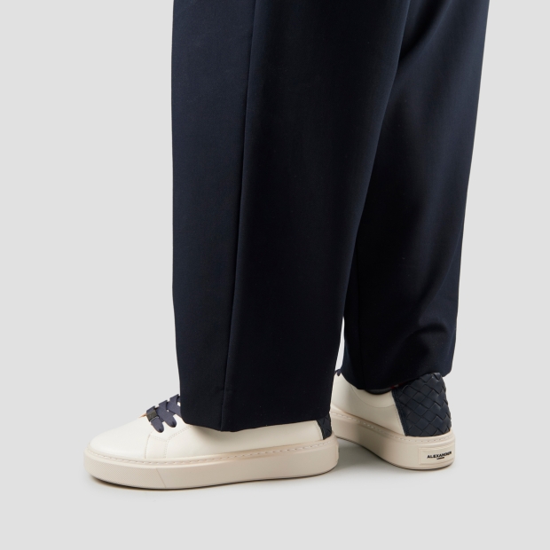 Sneakers Alexander Smith london man in white leather and woven blue leather back - 2
